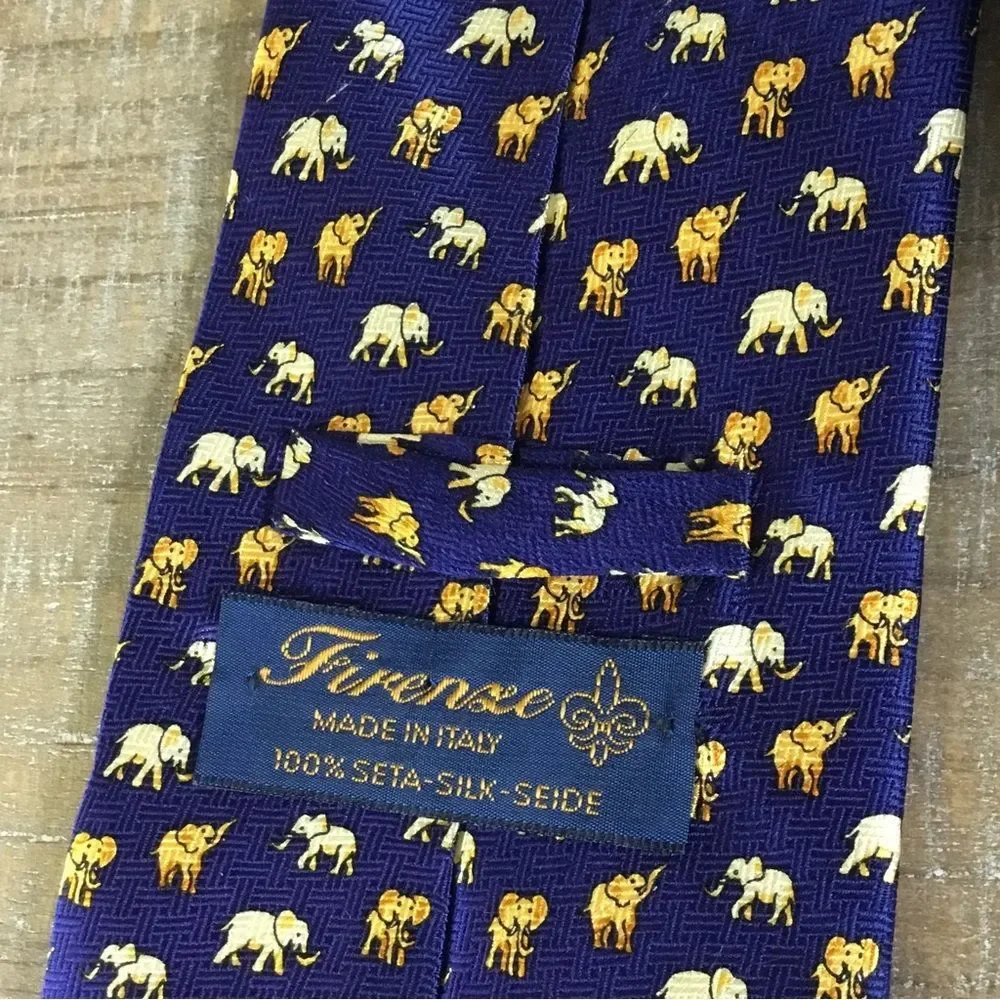 Navy blue 100% silk elephant tie classic whimsical made in Italy